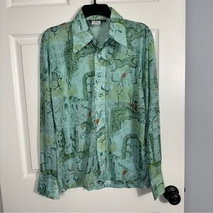 Vintage Cellini Collection sz M shirt, big collar and cuffs, 1970s/80s, disco